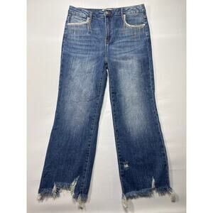 Risen Jeans Women's Jeweled Pockets Wide Leg Cropped Jeans - Size 15/32 (33x26)